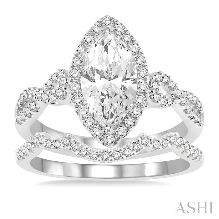 ASHI Marquise Shape Halo Diamond Wedding Set 232C0PPFVWG-WS-1.15