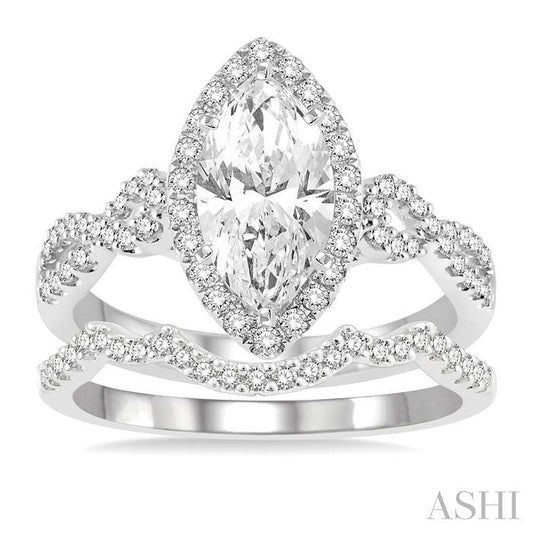ASHI Marquise Shape Halo Diamond Wedding Set 232C0PPFVWG-WS-1.15