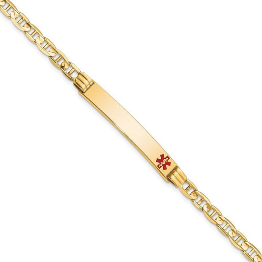 Quality Gold 14K Medical Red Enamel Anchor Link ID Bracelet XM569FR