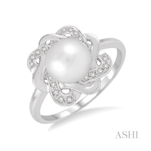 ASHI Silver Pearl & Diamond Ring 88699PPSSWPSLRG