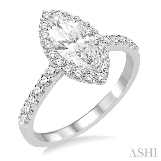 ASHI Marquise Shape Semi-Mount Halo Diamond Engagement Ring 237C5PPFVWG-SM