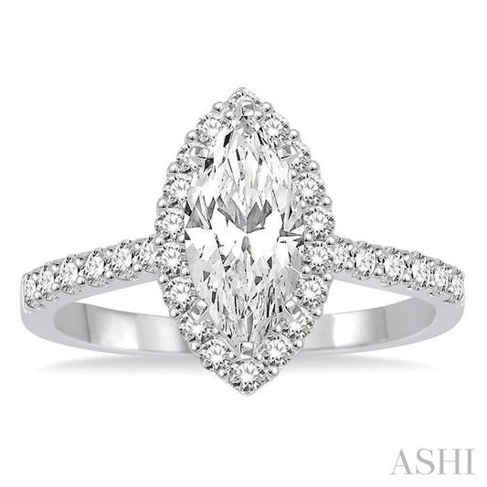 ASHI Marquise Shape Semi-Mount Halo Diamond Engagement Ring 237C5PPFVWG-SM