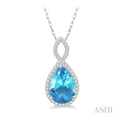 ASHI Pear Shape Gemstone & Halo Diamond Pendant 61236PPTSPDBTWG