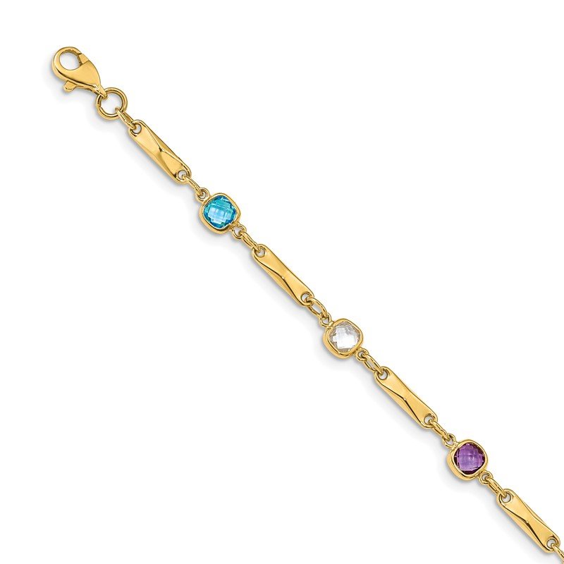 Quality Gold 14K Multi Gemstone Fancy Link Bracelet Y12739RB