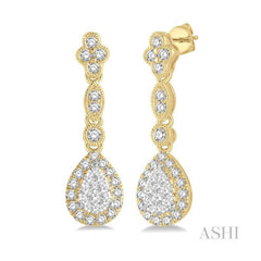 ASHI Pear Shape Halo Lovebright Diamond Earrings 904B3PPFGERYW