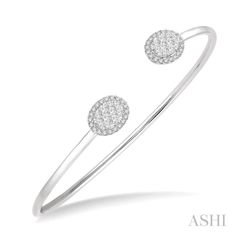 ASHI Stackable Oval Shape Halo Lovebright Essential Diamond Open Cuff Bangle 7987HPPFVWG