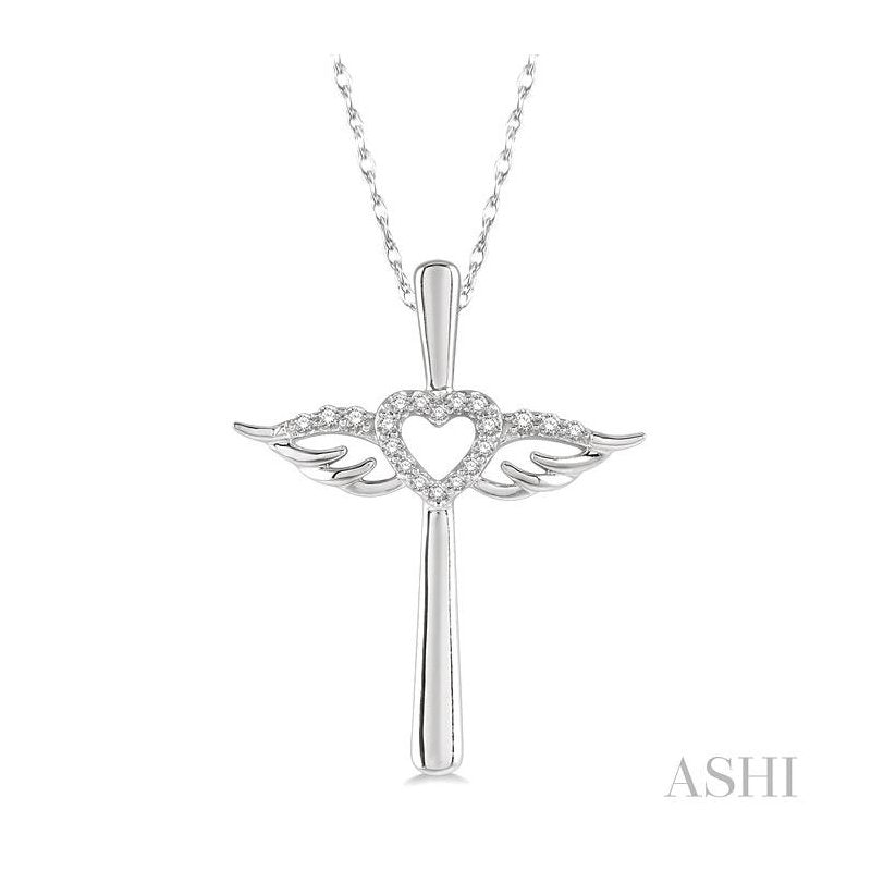 ASHI Angel Wings Heart Shape & Cross Diamond Pendant 958A8PPTSPDWG