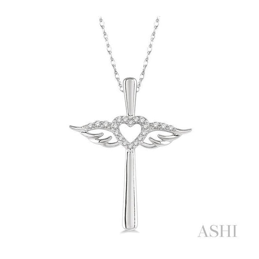ASHI Angel Wings Heart Shape & Cross Diamond Pendant 958A8PPTSPDWG