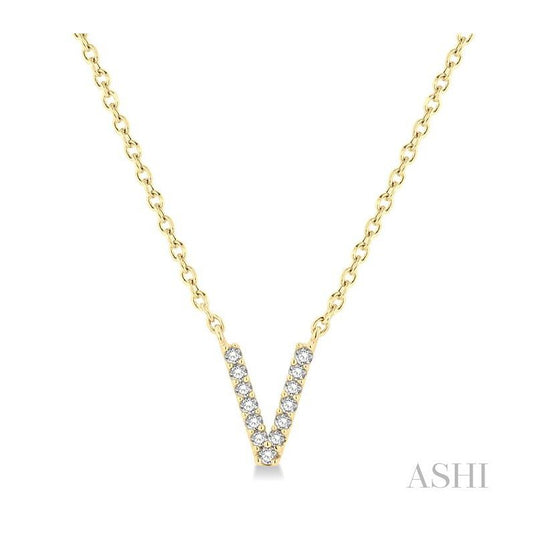 ASHI Block 'V' Initial Diamond Pendant 912F9PPFSPDYG-V