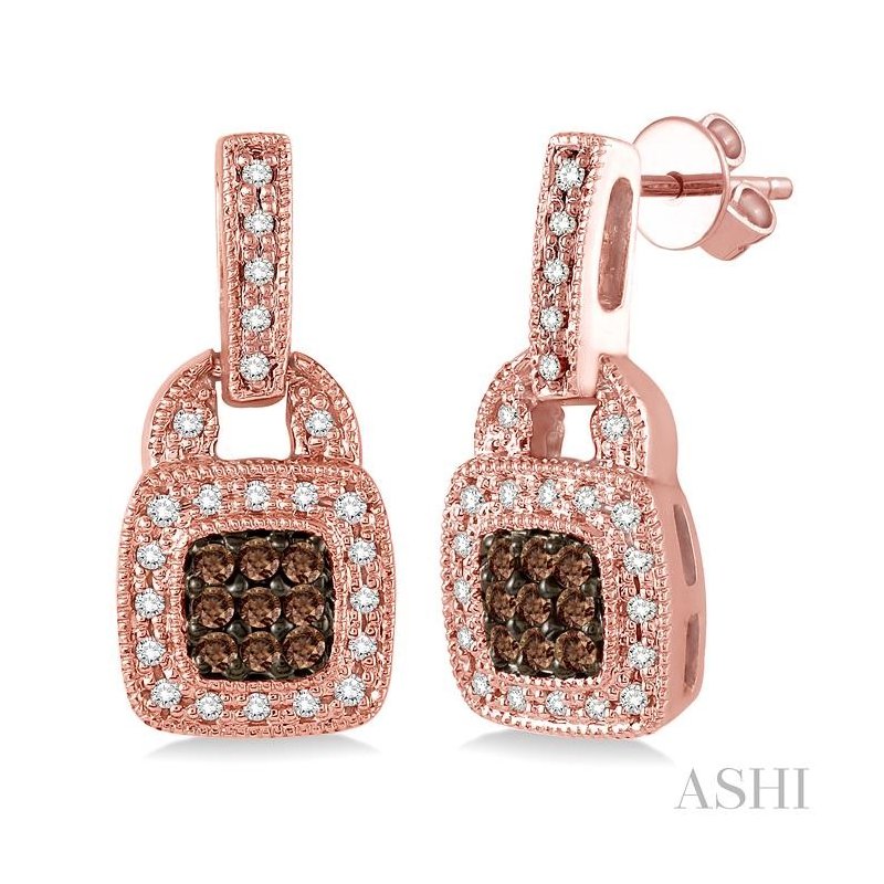 ASHI Cushion Shape Champagne Halo Diamond Fashion Earrings 96315PPTSERPG