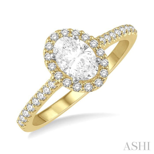 ASHI Oval Shape Halo Diamond Engagement Ring 242G4PPFGYW-LE