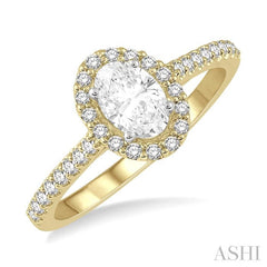 ASHI Oval Shape Semi-Mount Halo Diamond Engagement Ring 242G5PPFHYW-SM
