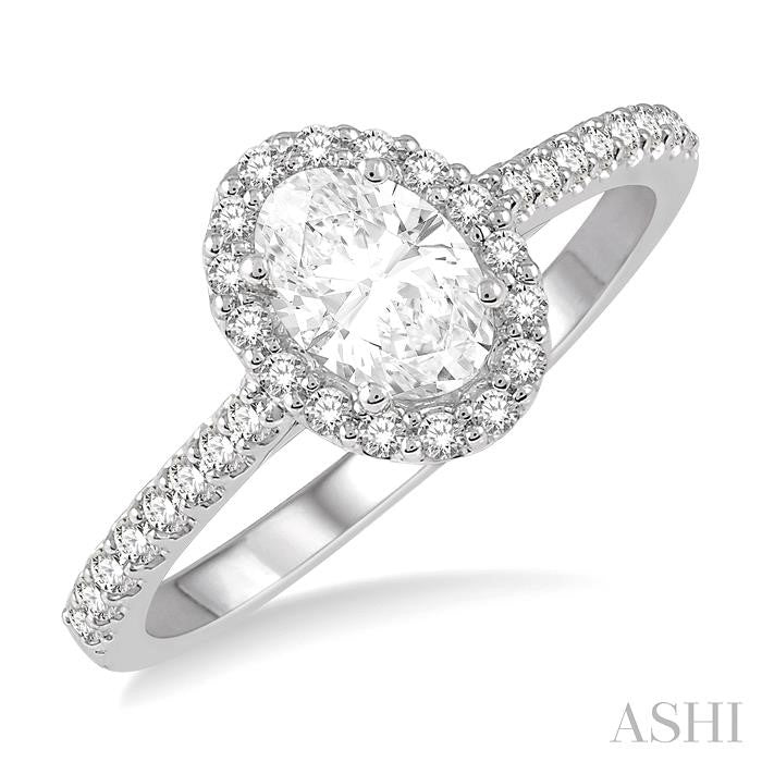 ASHI Oval Shape Semi-Mount Halo Diamond Engagement Ring 242G6PPFHWG-SM