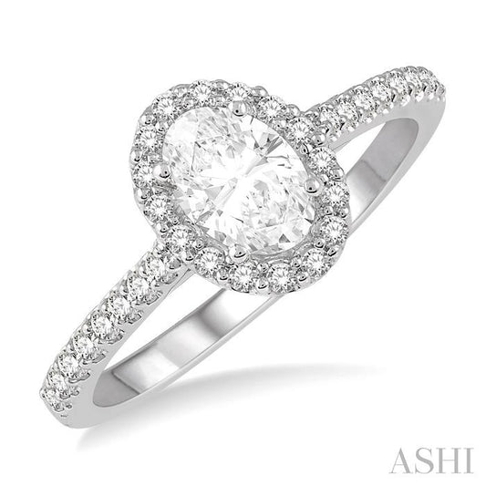 ASHI Oval Shape Semi-Mount Halo Diamond Engagement Ring 242G6PPFHWG-SM