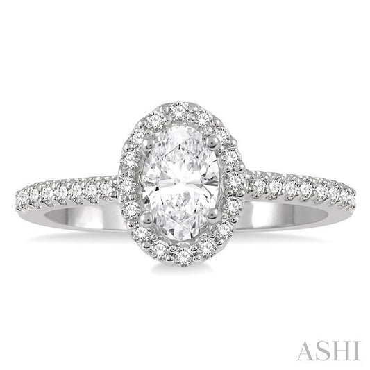 ASHI Oval Shape Semi-Mount Halo Diamond Engagement Ring 242G6PPFHWG-SM