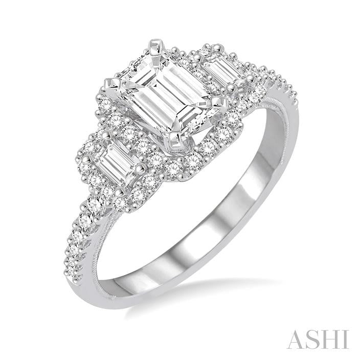ASHI Emerald Shape Halo Diamond Engagement Ring 243C3PPFGWG-LE