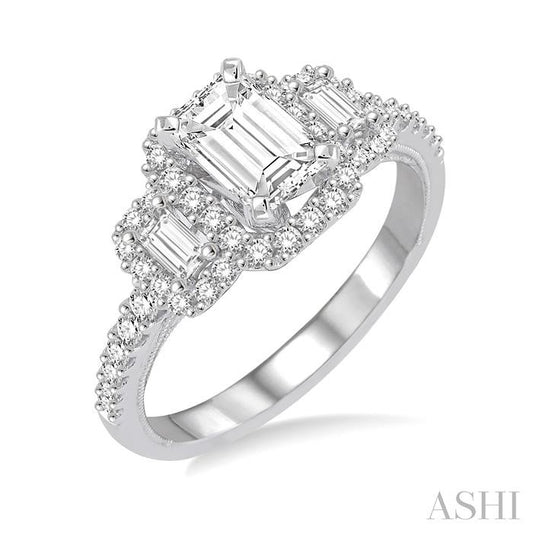 ASHI Emerald Shape Halo Diamond Engagement Ring 243C3PPFGWG-LE