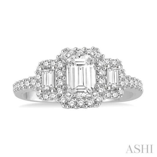ASHI Emerald Shape Halo Diamond Engagement Ring 243C3PPFGWG-LE