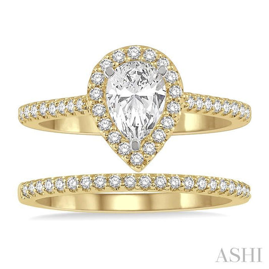 ASHI Pear Shape Halo Diamond Wedding Set 243G3PPFHYW-WS