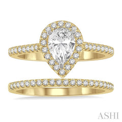 ASHI Pear Shape Halo Diamond Wedding Set 243G3PPFHYW-WS