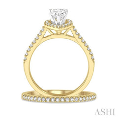 ASHI Pear Shape Halo Diamond Wedding Set 243G3PPFHYW-WS