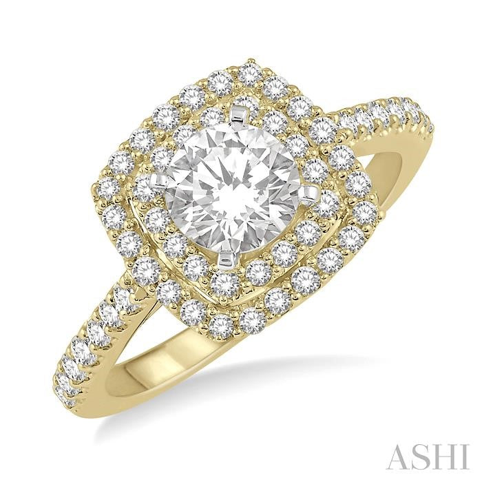 ASHI Cushion Shape Semi-Mount Halo Diamond Engagement Ring 243H6PPFHYW-SM-RD