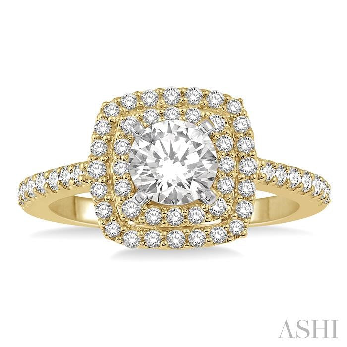ASHI Cushion Shape Semi-Mount Halo Diamond Engagement Ring 243H6PPFHYW-SM-RD