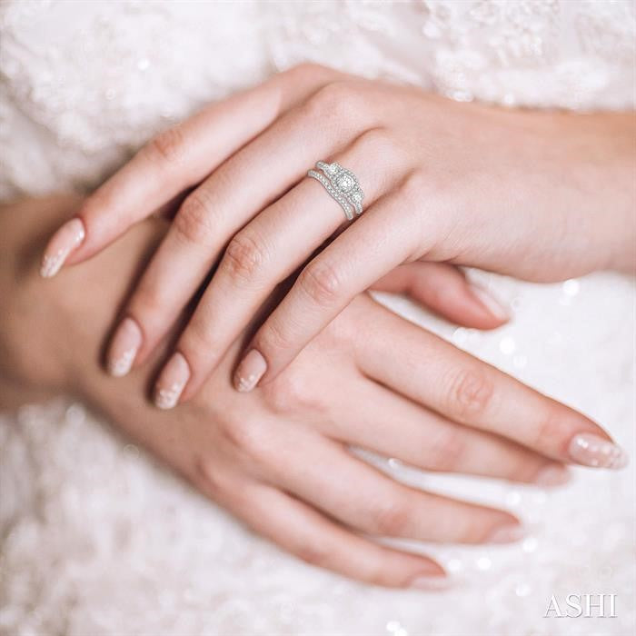 ASHI Cushion Shape Past Present & Future Halo Diamond Wedding Set 243M0PPFHWG-WS-1.25