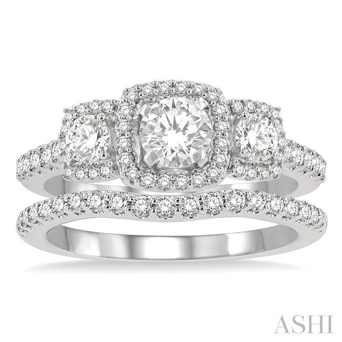 ASHI Cushion Shape Past Present & Future Halo Diamond Wedding Set 243M0PPFHWG-WS-1.25