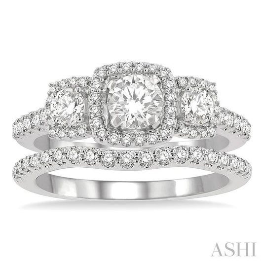 ASHI Cushion Shape Past Present & Future Halo Diamond Wedding Set 243M0PPFHWG-WS-1.25