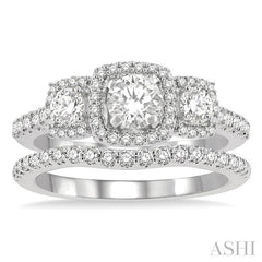 ASHI Cushion Shape Past Present & Future Halo Diamond Wedding Set 243M0PPFHWG-WS-1.25