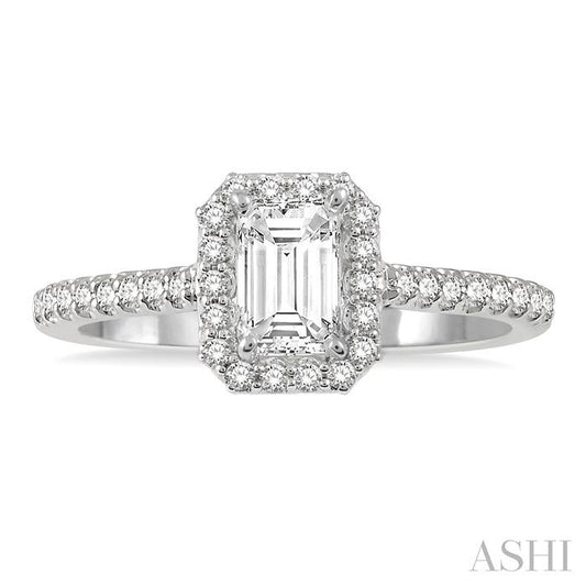 ASHI Emerald Shape Halo Diamond Engagement Ring 244G4PPFGWG-LE