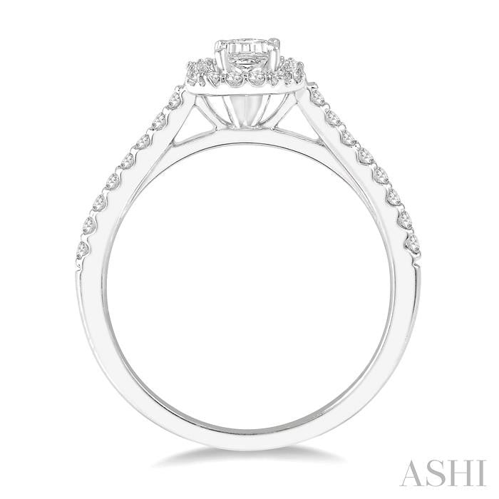 ASHI Emerald Shape Halo Diamond Engagement Ring 244G4PPFGWG-LE