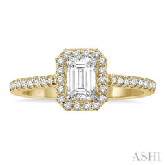 ASHI Emerald Shape Halo Diamond Engagement Ring 244G4PPFHYW-LE