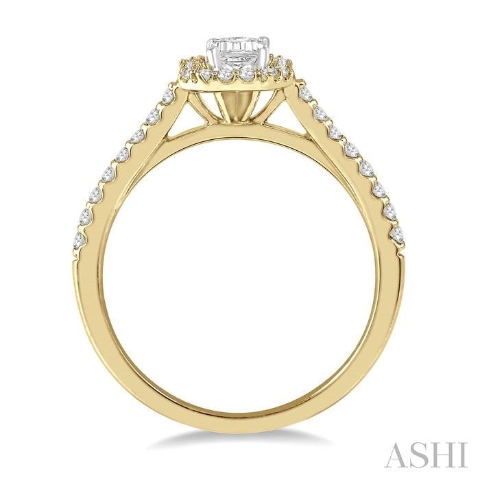 ASHI Emerald Shape Halo Diamond Engagement Ring 244G4PPFHYW-LE