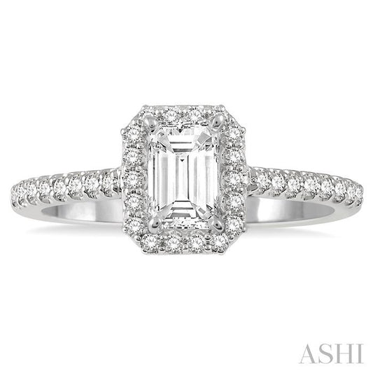ASHI Emerald Shape Semi-Mount Halo Diamond Engagement Ring 244G8PPFGWG-SM