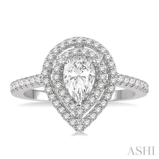ASHI Pear Shape Halo Diamond Engagement Ring 244H3PPFHWG-LE