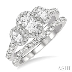 ASHI Oval Shape Past Present & Future Halo Diamond Wedding Set 244M0PPFHWG-WS-1.25