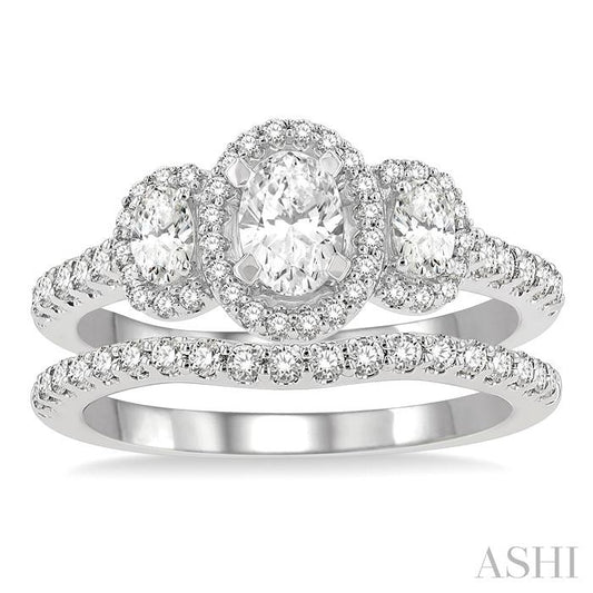 ASHI Oval Shape Past Present & Future Halo Diamond Wedding Set 244M0PPFHWG-WS-1.25
