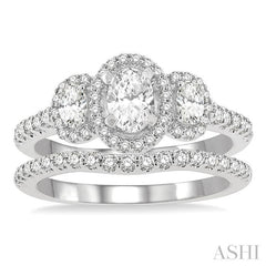 ASHI Oval Shape Past Present & Future Halo Diamond Wedding Set 244M0PPFHWG-WS-1.25