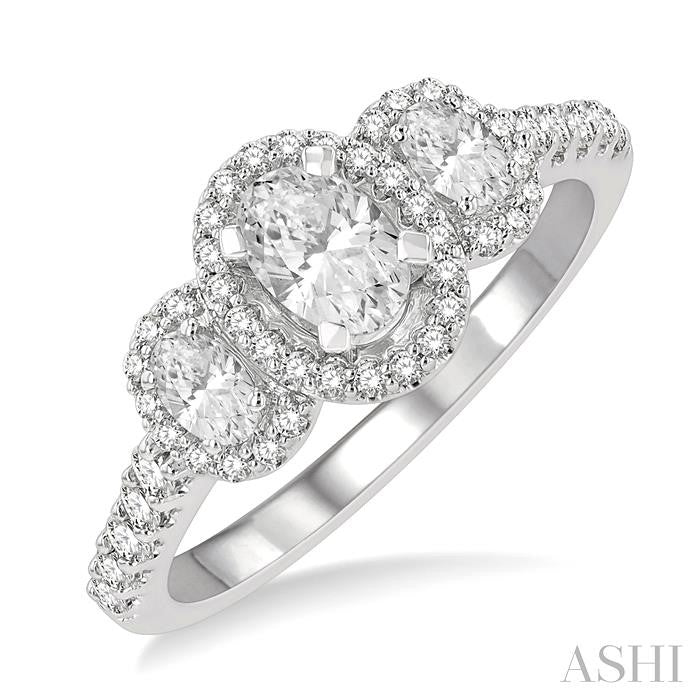 ASHI Oval Shape Past Present & Future Halo Diamond Engagement Ring 244M1PPFGWG-LE