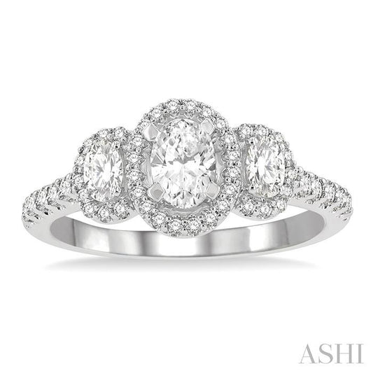 ASHI Oval Shape Past Present & Future Halo Diamond Engagement Ring 244M1PPFGWG-LE