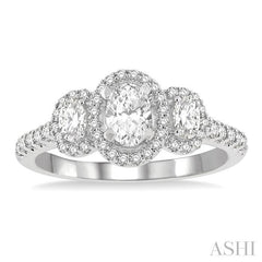 ASHI Oval Shape Past Present & Future Halo Diamond Engagement Ring 244M1PPFGWG-LE