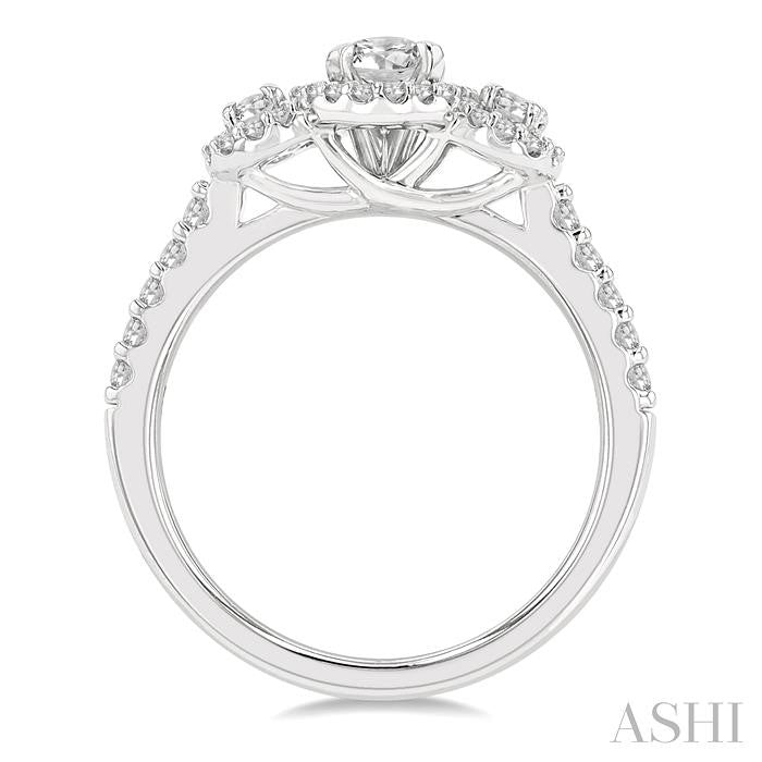 ASHI Oval Shape Past Present & Future Halo Diamond Engagement Ring 244M1PPFGWG-LE