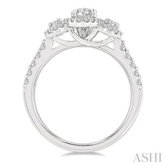 ASHI Oval Shape Past Present & Future Halo Diamond Engagement Ring 244M1PPFGWG-LE