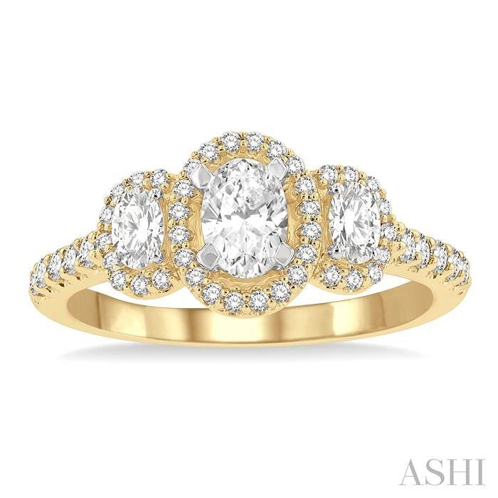 ASHI Oval Shape Past Present & Future Halo Diamond Engagement Ring 244M1PPFGYW-LE