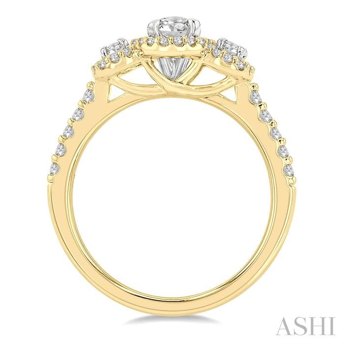 ASHI Oval Shape Past Present & Future Halo Diamond Engagement Ring 244M1PPFGYW-LE