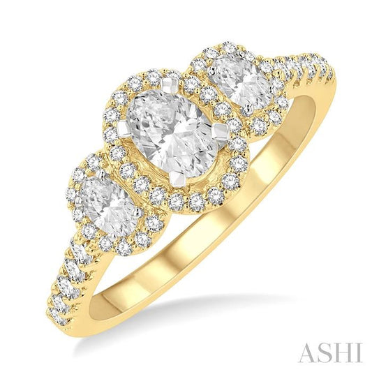 ASHI Oval Shape Past Present & Future Semi-Mount Halo Diamond Engagement Ring 244M3PPFGYW-SM