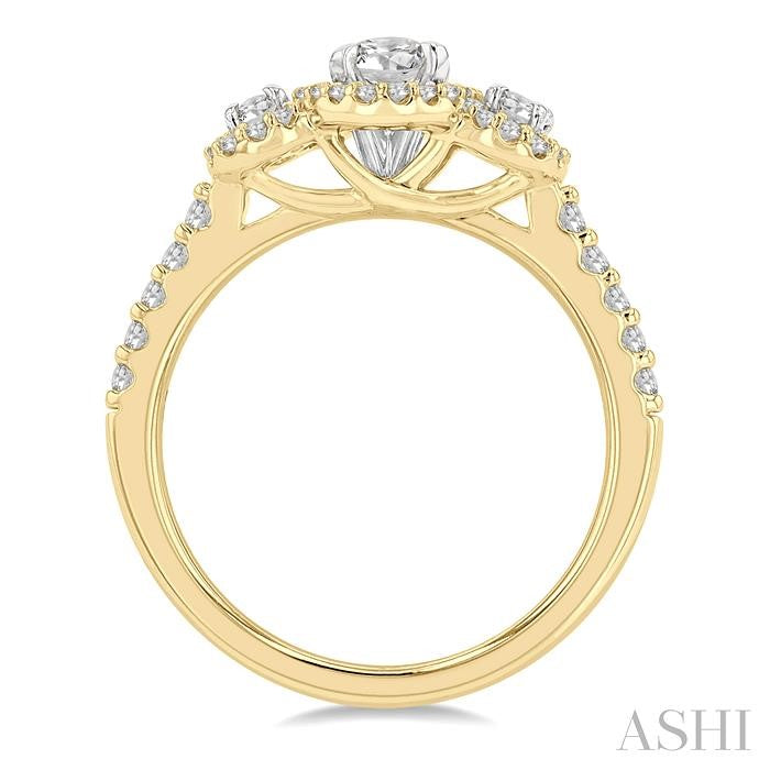 ASHI Oval Shape Past Present & Future Semi-Mount Halo Diamond Engagement Ring 244M3PPFGYW-SM