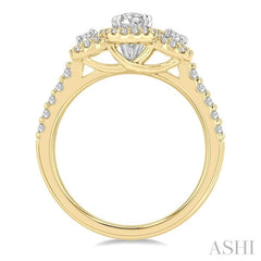 ASHI Oval Shape Past Present & Future Semi-Mount Halo Diamond Engagement Ring 244M3PPFGYW-SM